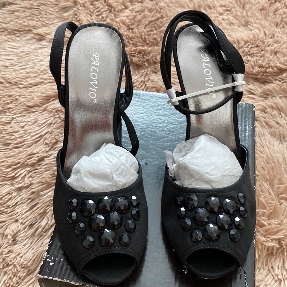 Brand new black strap heels